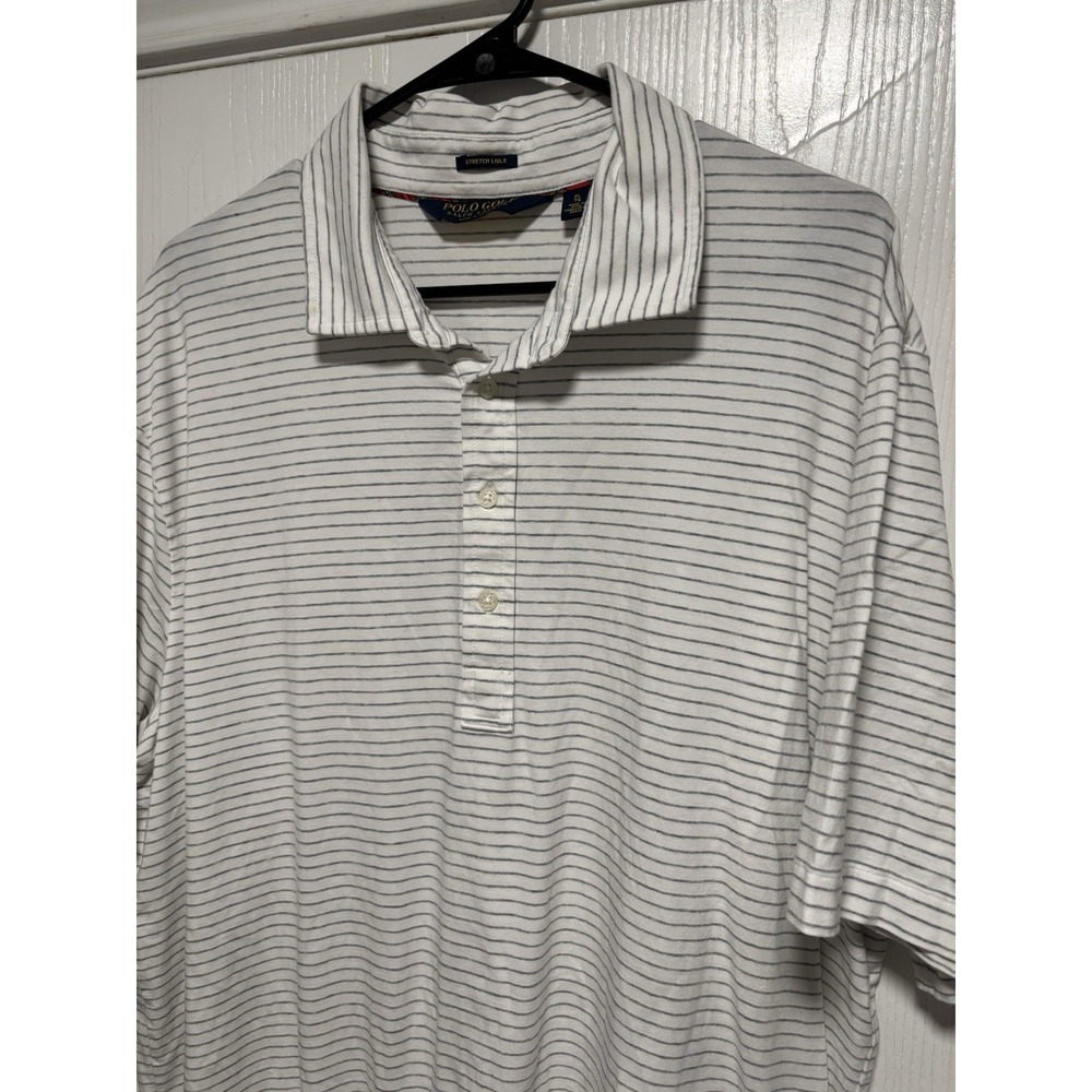 Polo Golf Ralph Lauren Polo Shirt Men XLarge White Striped Stretch Lisle Stretch
